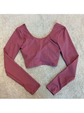Dusty rose long sleeve crisscross back athletic fitness crop top NWOT